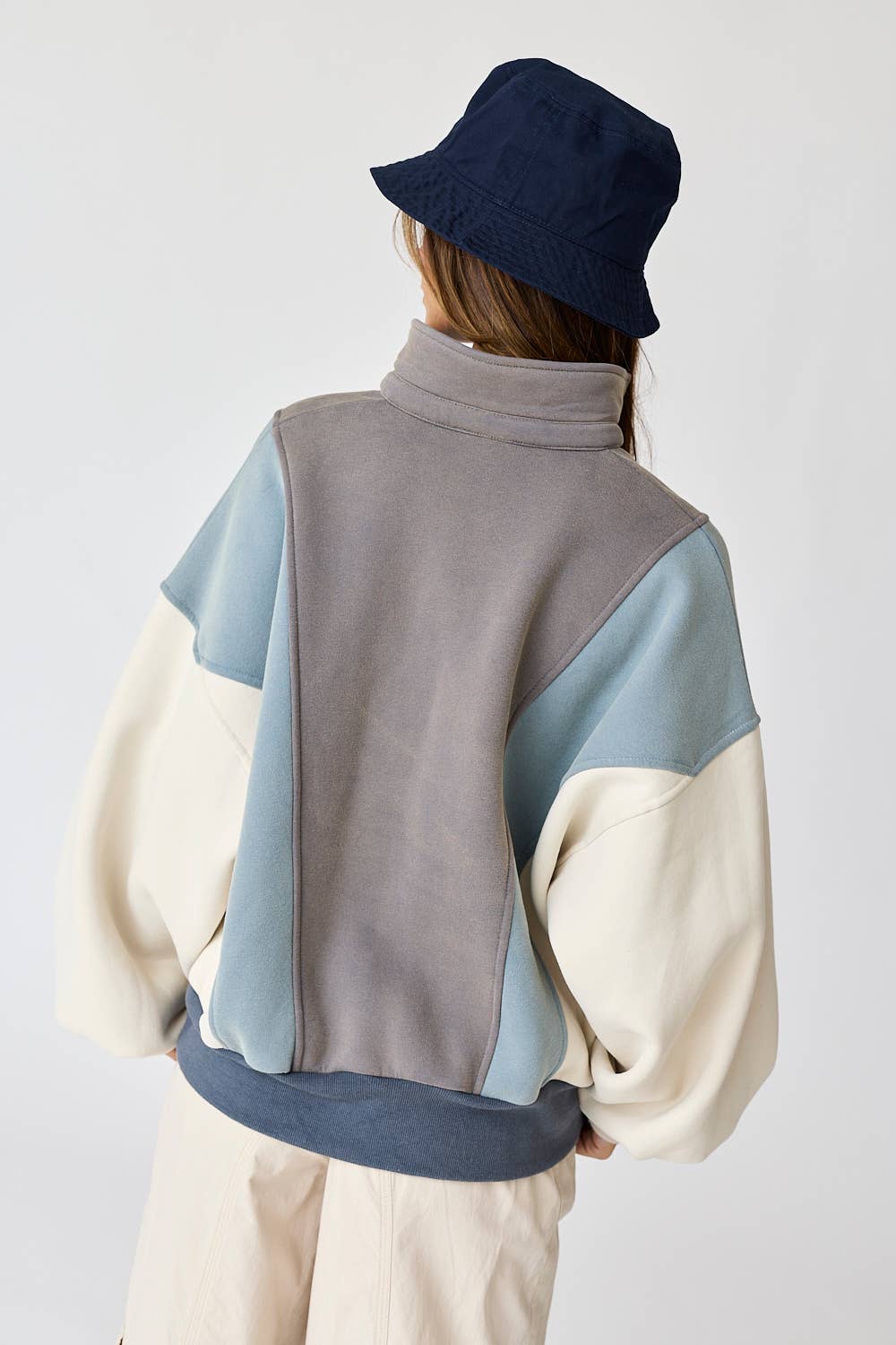 Emma Regular Length Oversized Washed Colorblock Sw: Blue Multi