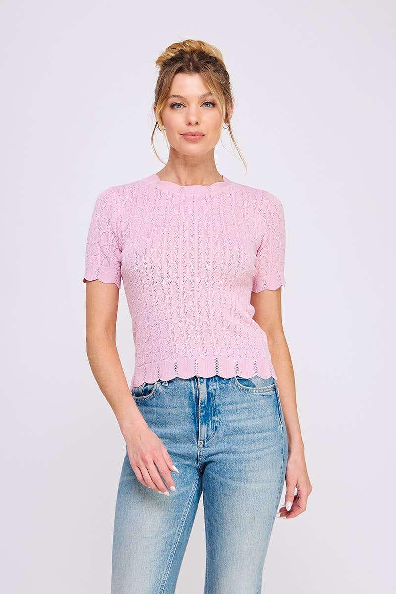 Pointelle Knit Top Pink