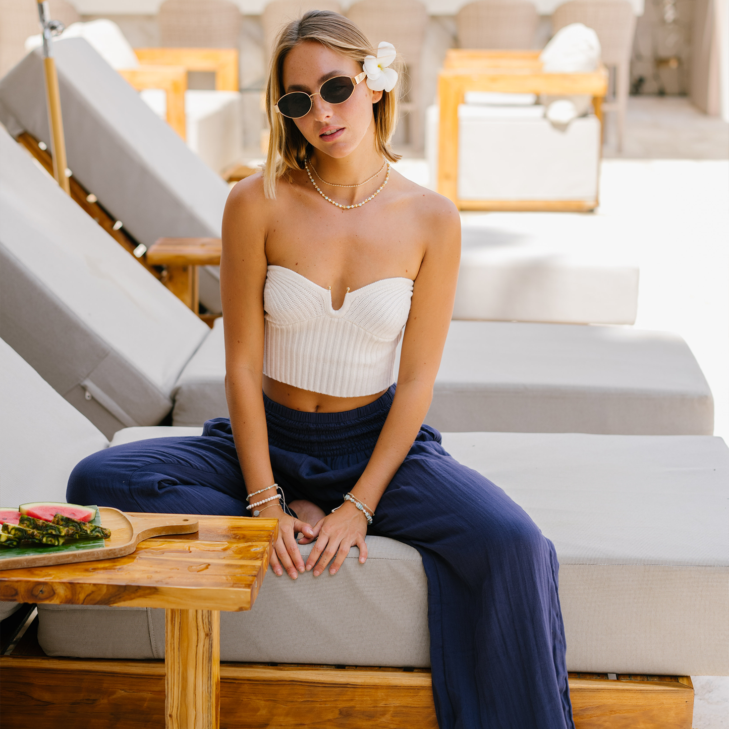 Oxford Cotton Wide Leg Pants