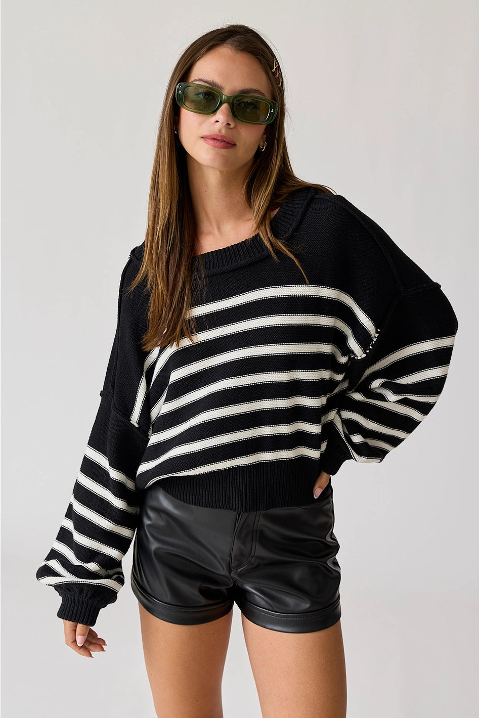 Stripe Knit Pullover: BLACK/WHITE