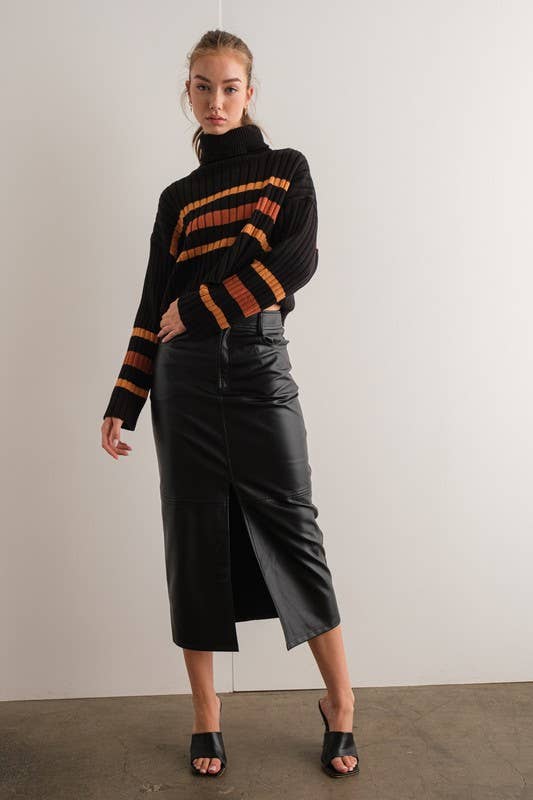 Striped Turtleneck Sweater - Black Multi