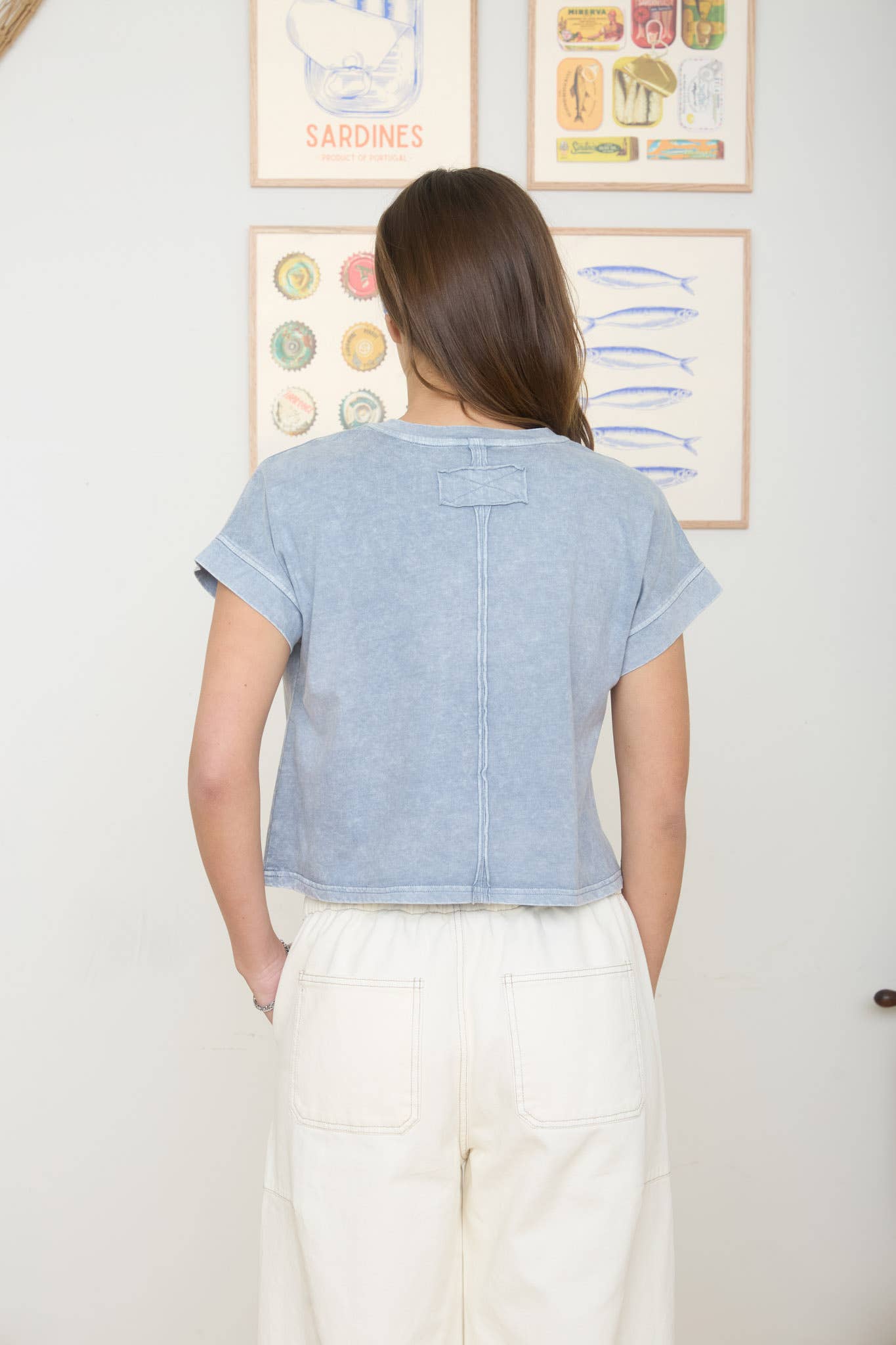 WASHED SHORT SLEEVE BOXY KNIT TOP - SLATE BLUE
