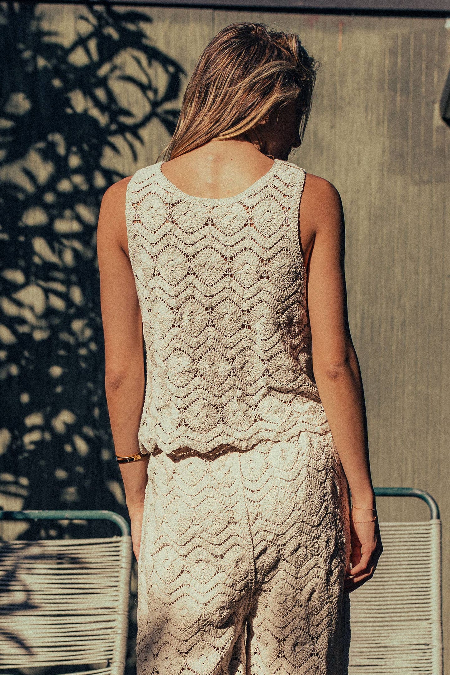 Natural Crochet Wavy V-Neck Tank