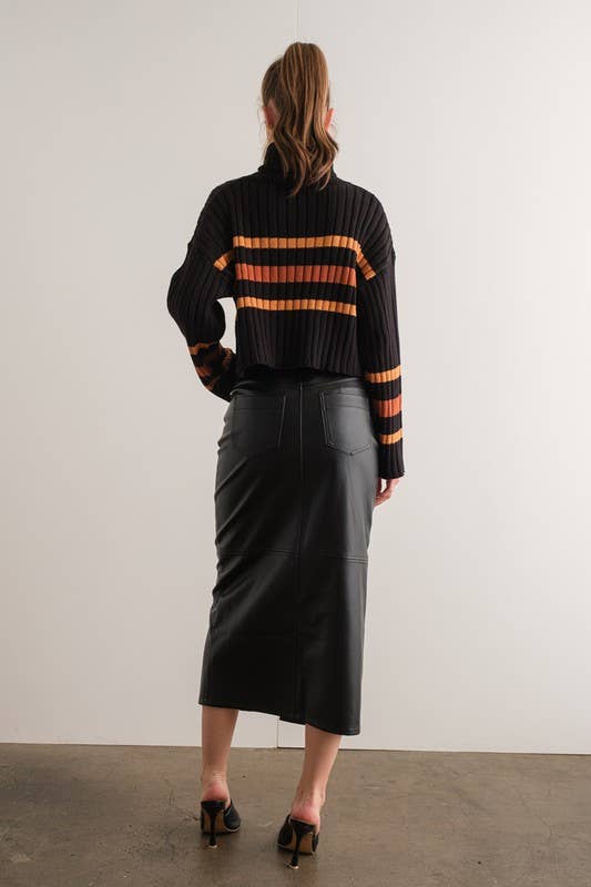 Striped Turtleneck Sweater - Black Multi