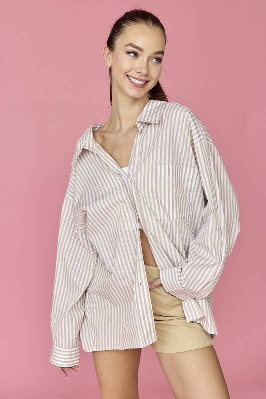 PapermoonOversized Stripe Shirt: Taupe