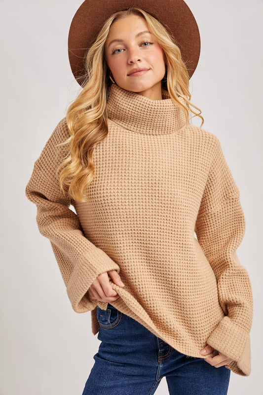 Turtleneck Oversized Knit Sweater: Latte