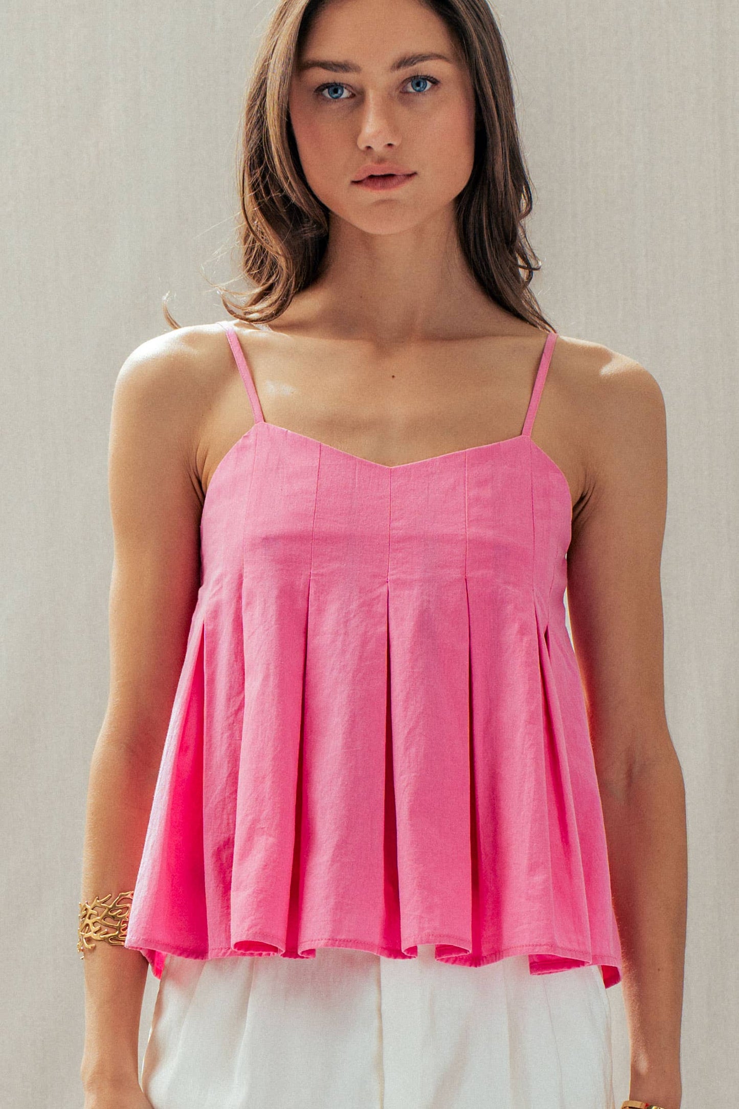 Seashell Print Empire Waist Cami Top: CANDY PINK