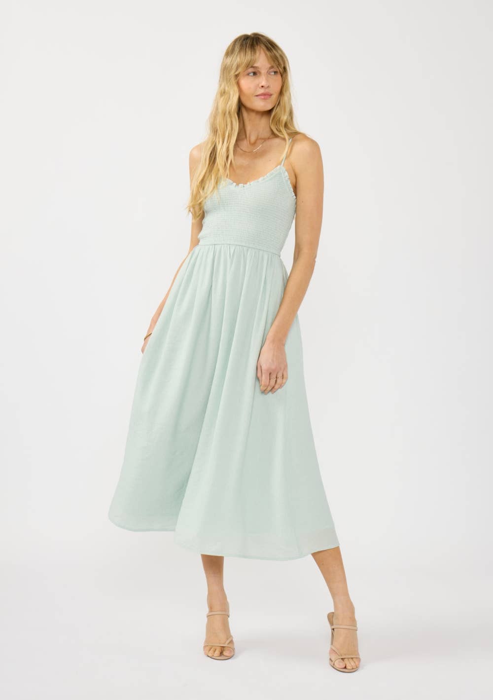 Spaghetti Strap V-Neck Midi Dress - Mint Green
