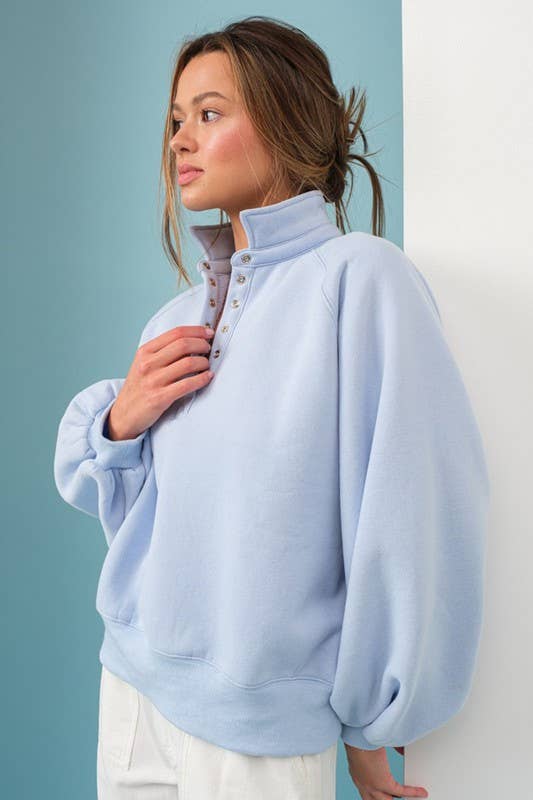 Button Up Crew Neck Sky Blue