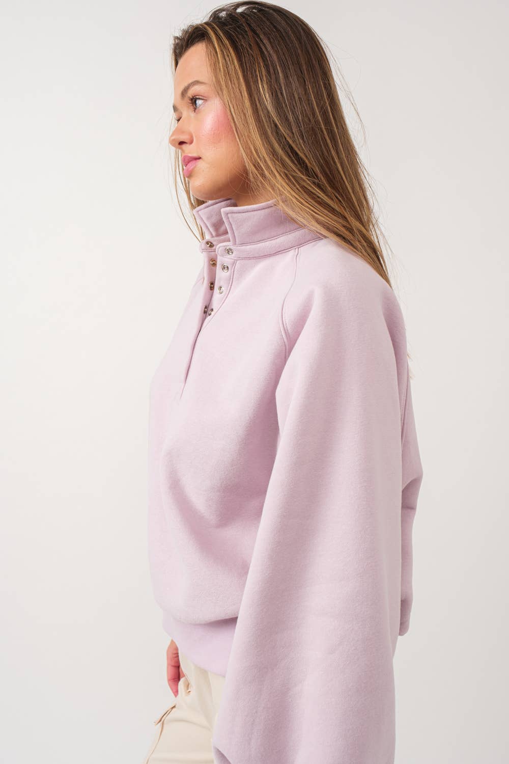 Button Up Crew Neck: Lilac