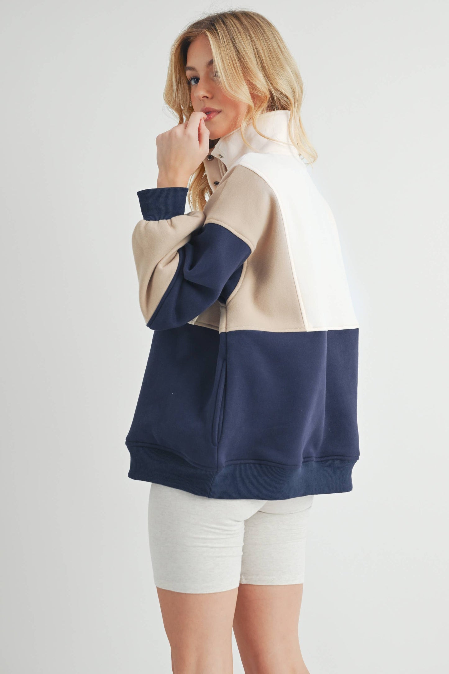 Colorblock Pullover - Coffee Navy