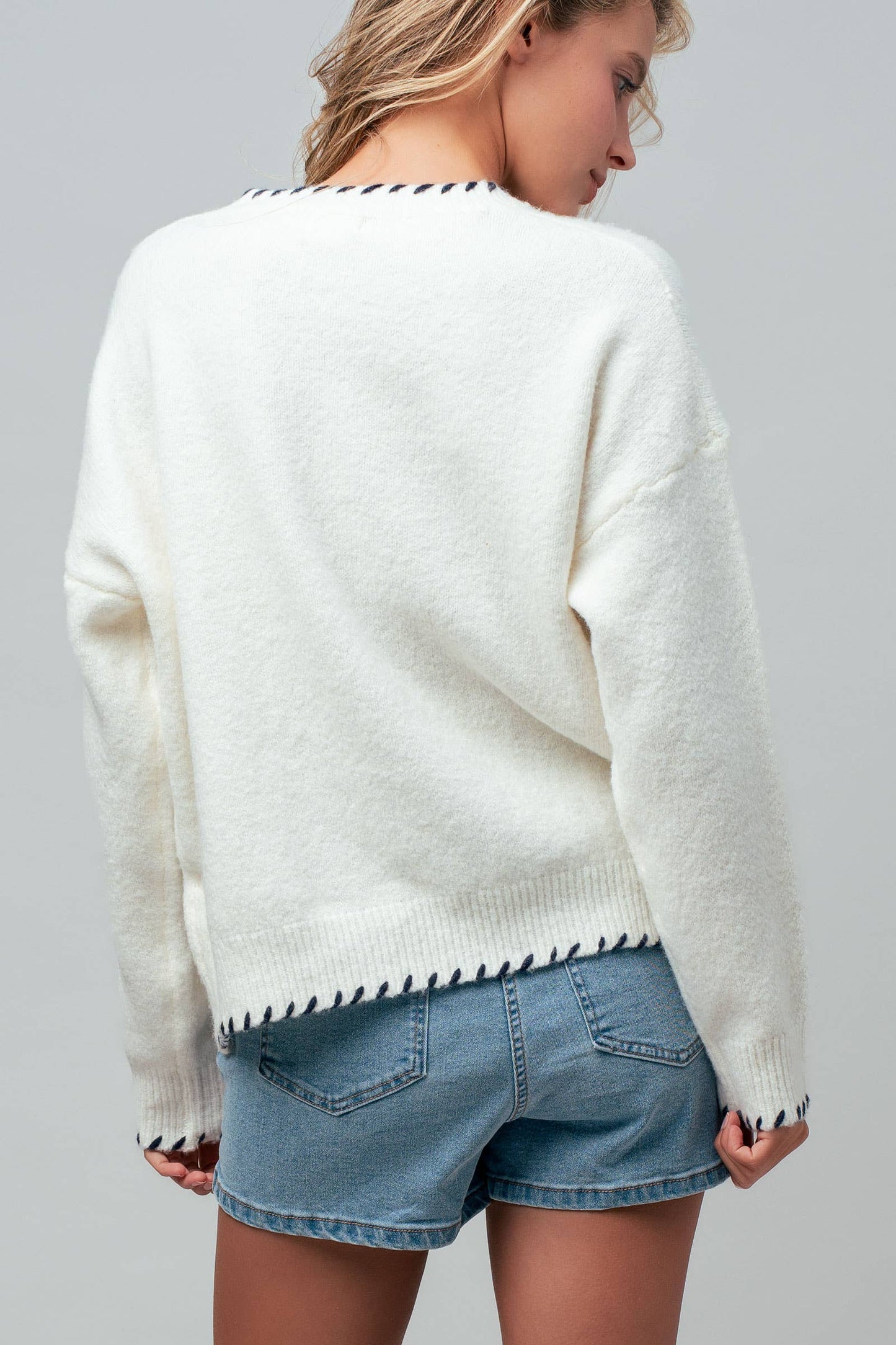 Whipstitch Trim Lighthouse Knit Sweater