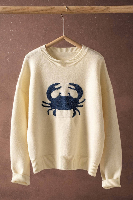 Crab Graphic Relaxed Knit Sweater - Ivory