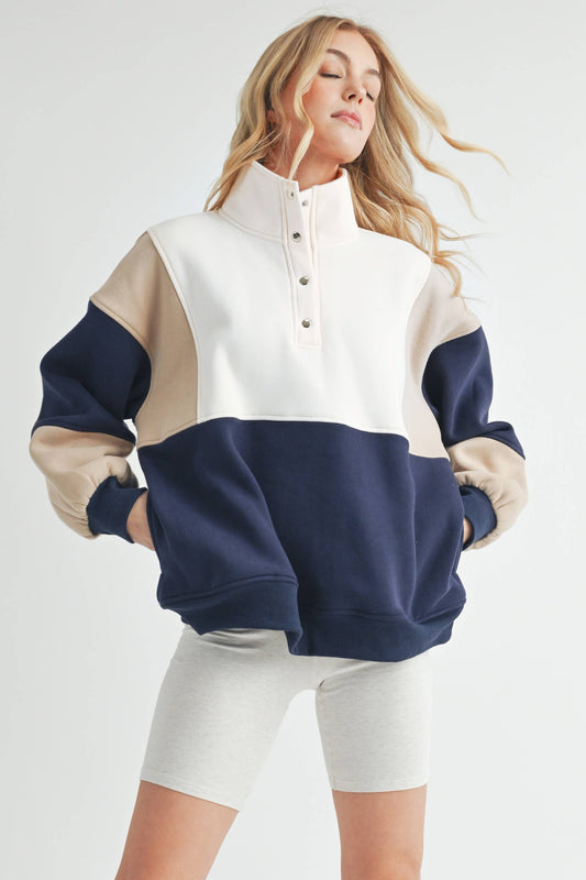 Colorblock Pullover - Coffee Navy