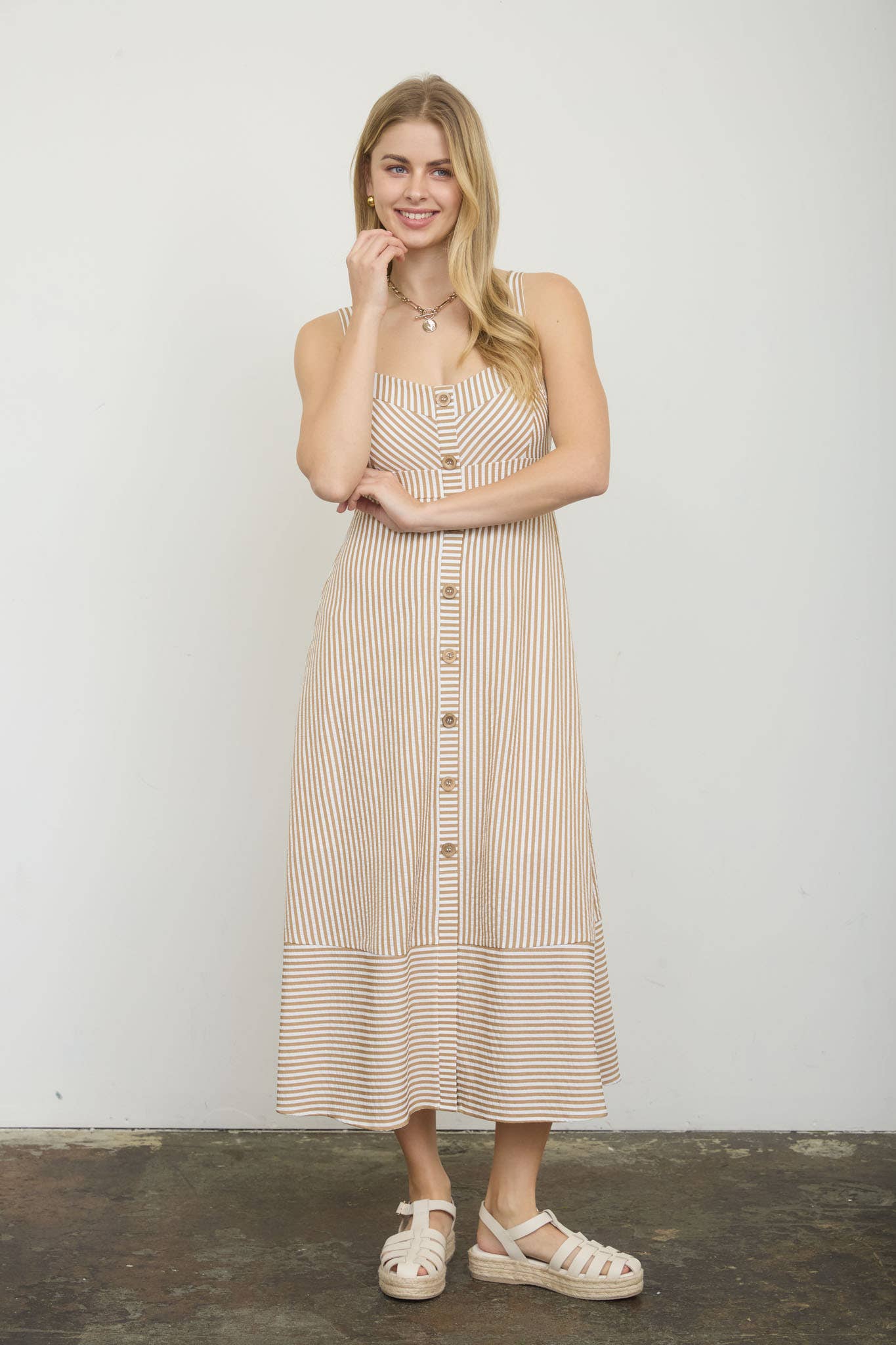 Stripe Sweetheart Dress - Khaki