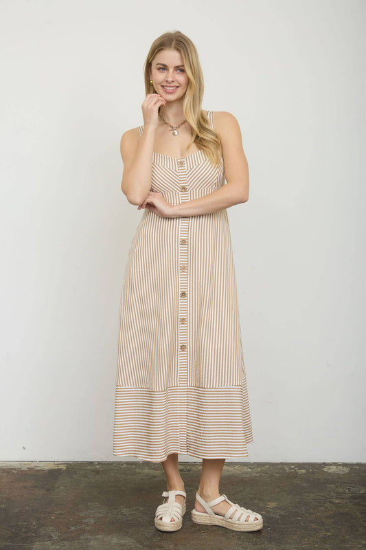 Stripe Sweetheart Dress - Khaki