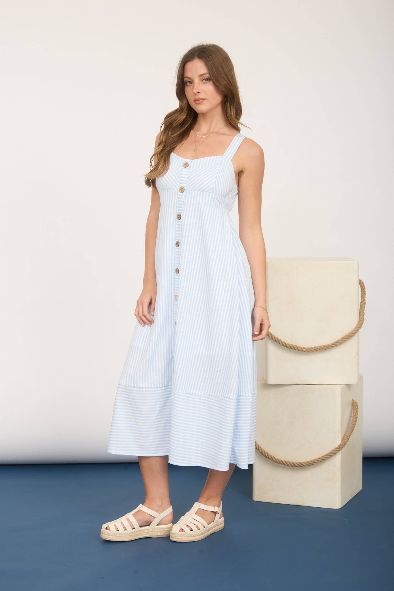 Stripe Sweetheart Dress - Light Blue