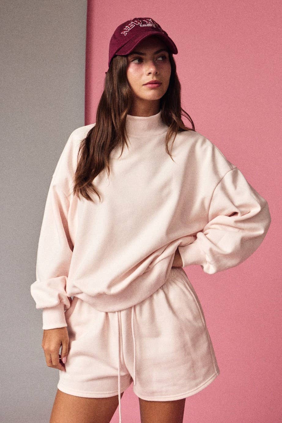 Mock Neckline Set Oversized Crew: Blush