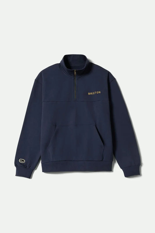 Brixton Embroidered Heavyweight Half Zip - Mood Indigo
