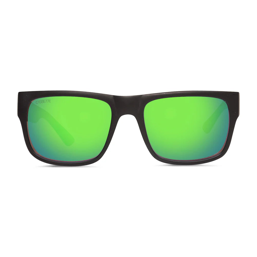 Cassette Optics Stockholm Sunglasses - Matte Black / Green Mirror Polarized Lens