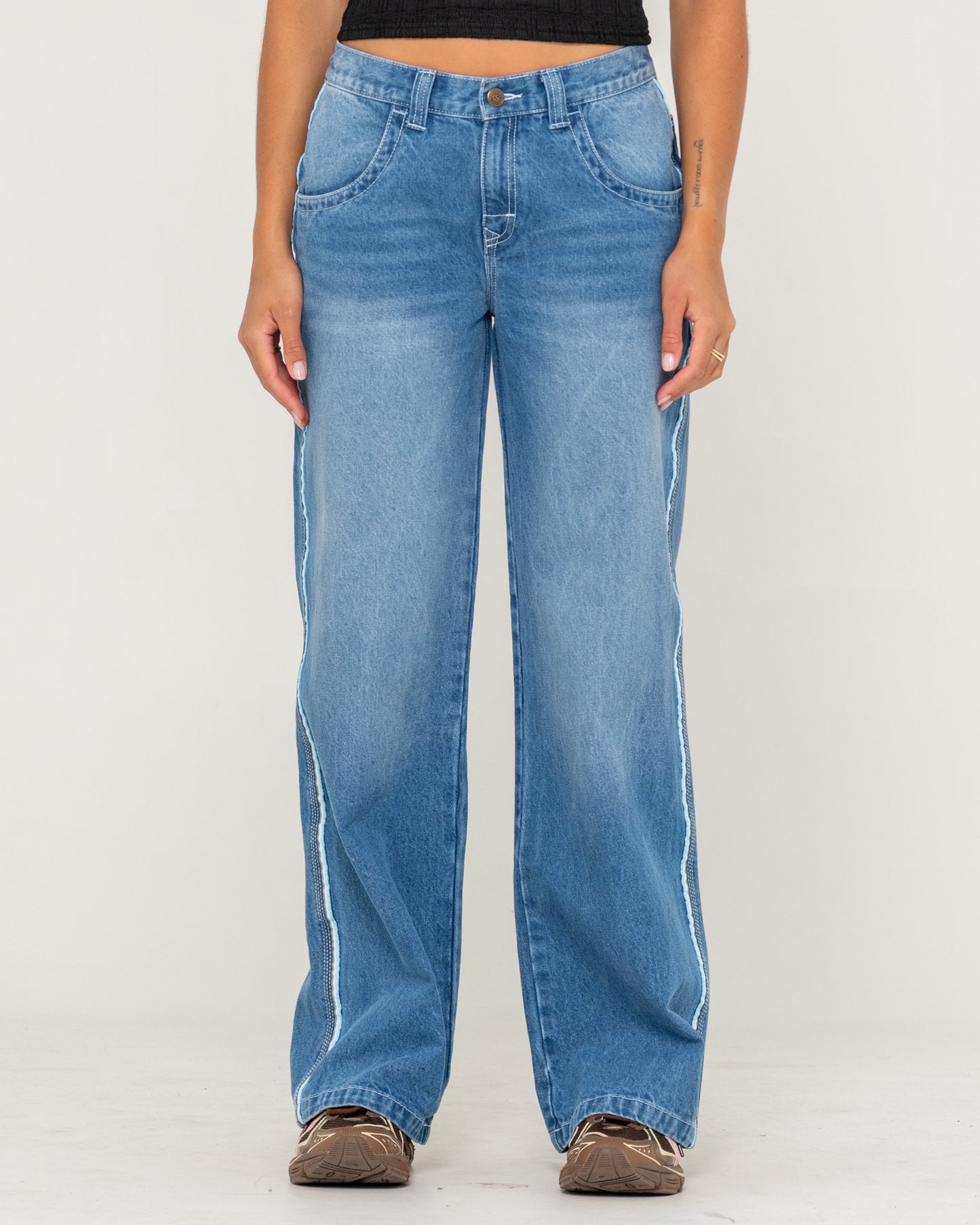 Flip Mommy Low Rise Wide Leg Denim Jean - Blasted Middy Blue / Blue