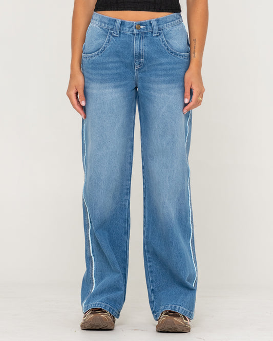 Flip Mommy Low Rise Wide Leg Denim Jean - Blasted Middy Blue / Blue