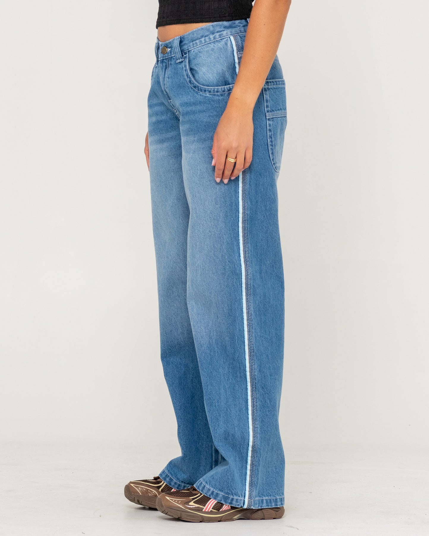 Flip Mommy Low Rise Wide Leg Denim Jean - Blasted Middy Blue / Blue