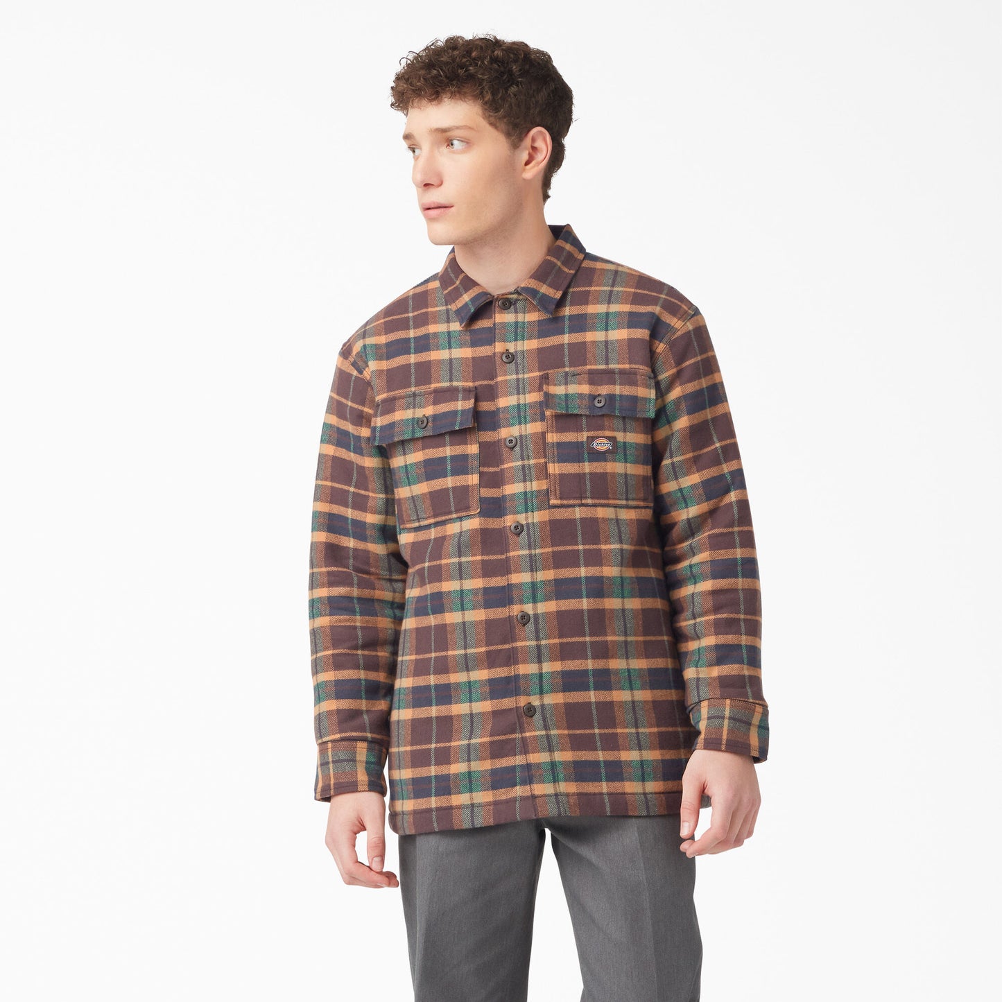 Dickies Pattern Quilted Lined Flannel Shirt Jacket - Brown Ginger Ivy Plaid