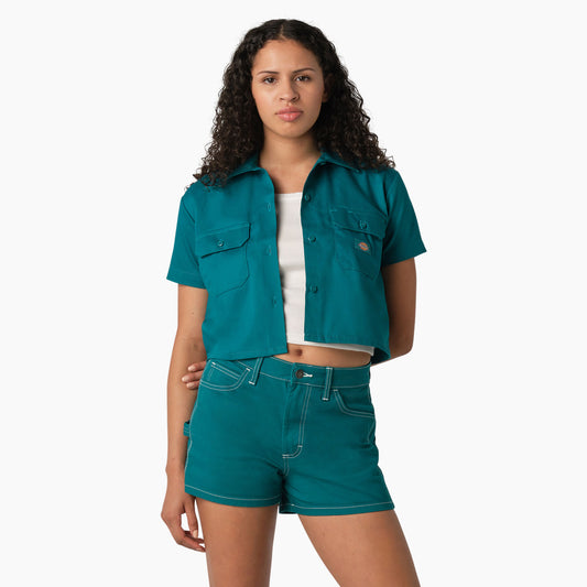 Dickies Women's Relaxed Fit Cropped Work Shirt - Deep Lake