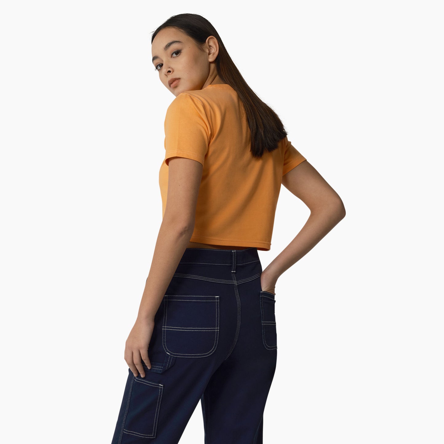 Dickies Women's Maple Valley Cropped Tee - Papaya w/ Cloud Stitching