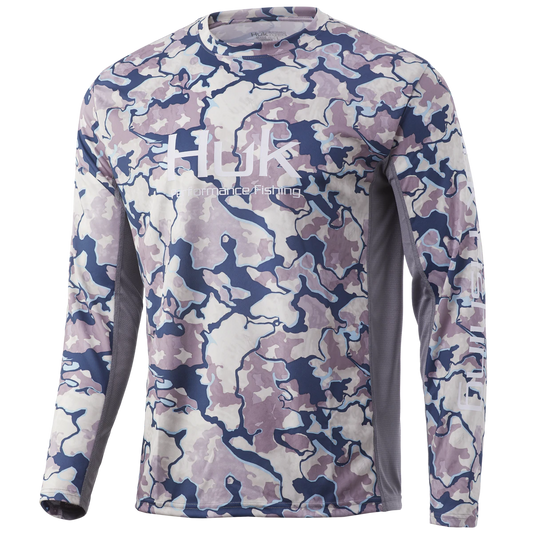 HUK Icon X Current Camo LS - Ocean Tally Camo